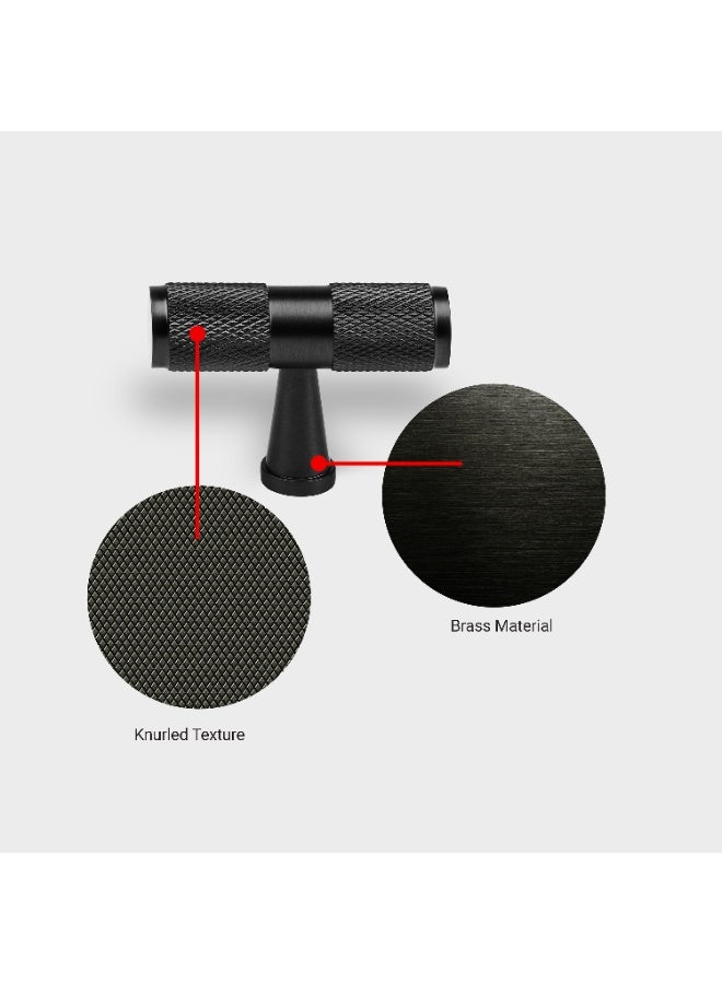 Cincinno Celestis Premium Solid Brass T-Knob Pull Handle With knurl pattern 15x50mm With 2-Year Colour Warranty – Stylish & Durable for Drawers, Kitchen Cabinets & Furniture (Matte Black Finish) - Image 5