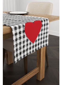 Cango Home White Black Plaid Heart Patterned Digital Printed Runner CGH1028-RN  - Image 1