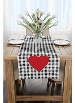 Cango Home White Black Plaid Heart Patterned Digital Printed Runner CGH1028-RN  - Image 2
