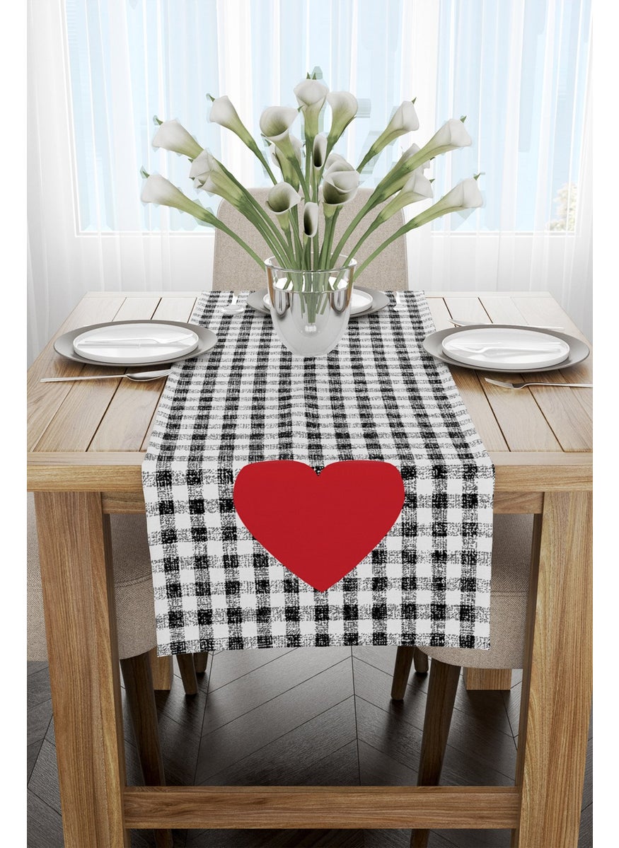 Cango Home - White Black Plaid Heart Patterned Digital Printed Runner CGH1028-RN - Image 1