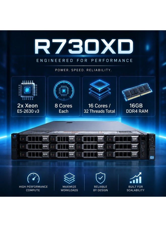 سيرفر Rack Enterprise R730XD بحجم 2U مع معالجين Xeon E5-2630 v3 وذاكرة 16GB DDR4 و12 فتحة 3.5 بوصة Hot-Plug وPERC H730 Mini - Image 4