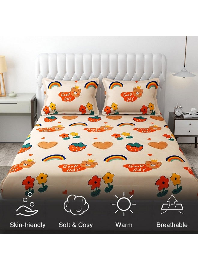 FRESH FROM LOOM Wrinkle Free Glace Cotton Elastic Fitted Bedsheet for Kids with 2 Pillow Cover (Size - 78 x 72 Inches (Fits up to 8 Inch) | Good Day/Pale Color) - Image 2