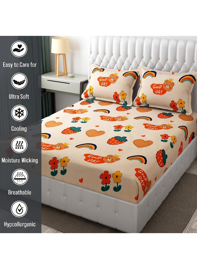 FRESH FROM LOOM Wrinkle Free Glace Cotton Elastic Fitted Bedsheet for Kids with 2 Pillow Cover (Size - 78 x 72 Inches (Fits up to 8 Inch) | Good Day/Pale Color) - Image 5