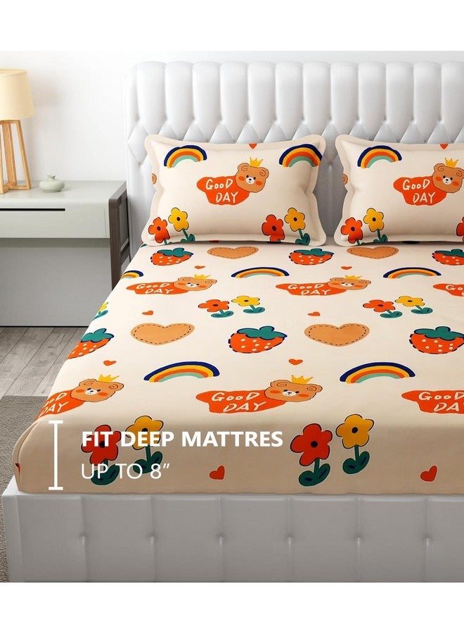 FRESH FROM LOOM Wrinkle Free Glace Cotton Elastic Fitted Bedsheet for Kids with 2 Pillow Cover (Size - 78 x 72 Inches (Fits up to 8 Inch) | Good Day/Pale Color) - Image 4