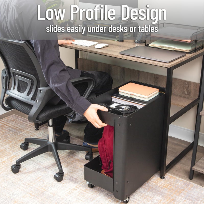 Mind Reader Under Desk Rolling Cart, 2-Tier Steel Utility Organizer, No Assembly Required, 12" L x 20" W x 23.5" H, Black - Image 4