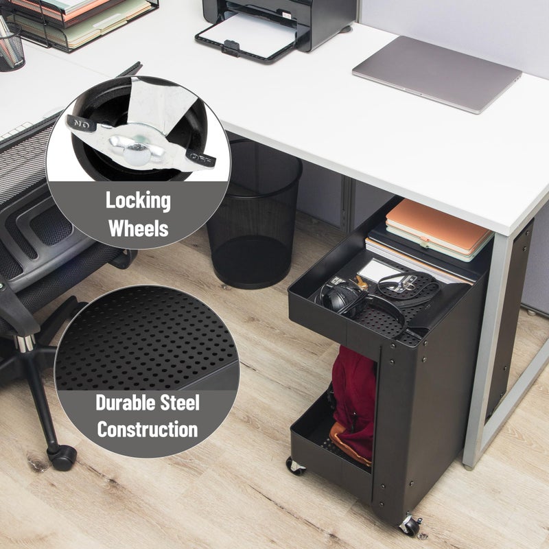 Mind Reader Under Desk Rolling Cart, 2-Tier Steel Utility Organizer, No Assembly Required, 12" L x 20" W x 23.5" H, Black - Image 5