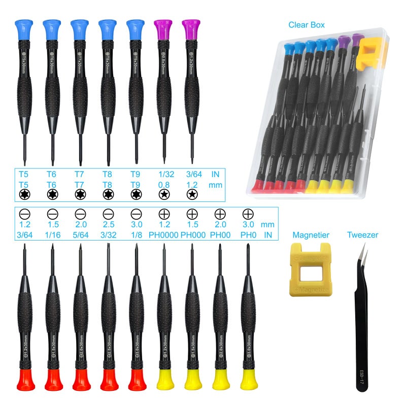 lengnoyp 18PCS Mini Precision Screwdriver Set With Case, Lengnoyp Magnetic Small Flathead Phillips Pentalobe Torx Star Screwdriver Set Kit and Tweezers for Repairing Computer Eyeglass Phone Watch - Image 2