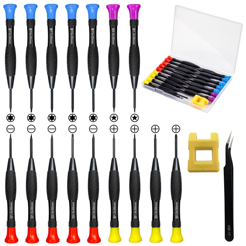 lengnoyp 18PCS Mini Precision Screwdriver Set With Case, Lengnoyp Magnetic Small Flathead Phillips Pentalobe Torx Star Screwdriver Set Kit and Tweezers for Repairing Computer Eyeglass Phone Watch - Image 1