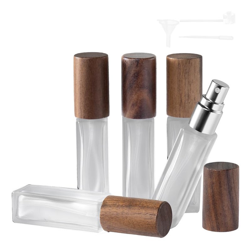 Cryslora Perfume Atomizer, Glass Perfume Container,Travel Bottle Refillable, Empty Portable Leakproof Frangrance Spray Bottle (Walnut 5pcs 10ml/0.3oz) - Image 1