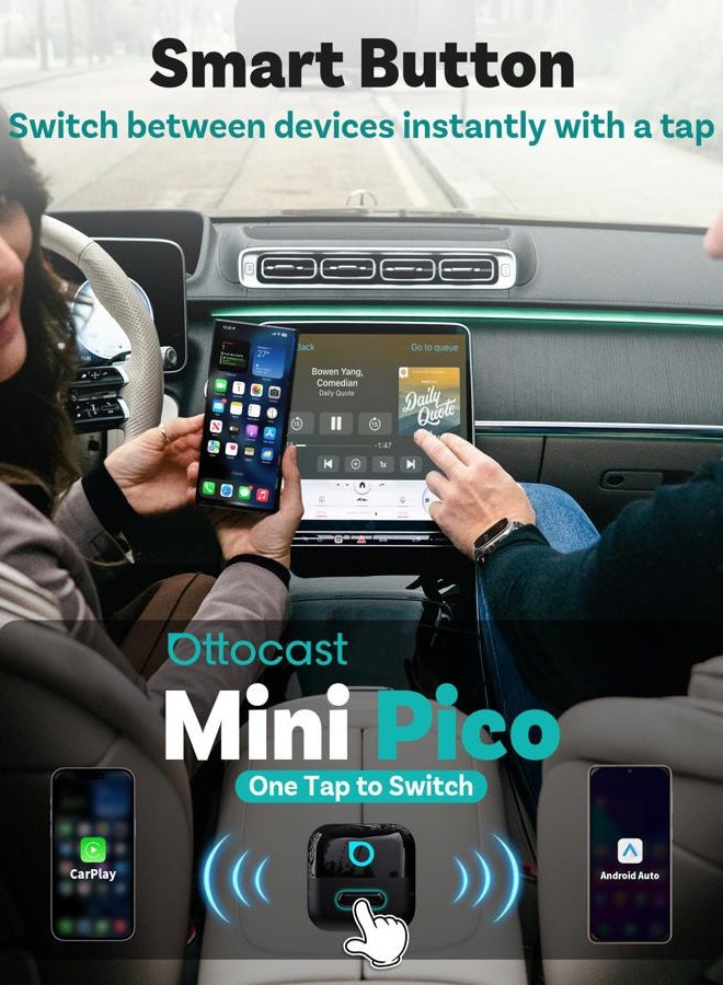 Ottocast Mini Pico, 2026 Upgrade 2in1 Wireless CarPlay & Android Auto Adapter, WiFi 6 +Bluetooth 5.4, Auto Reconnect, Plug & Play - Image 4