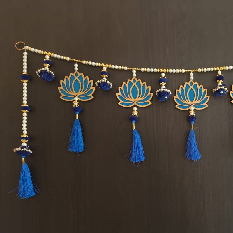 MYGIFTYSHOP MyGiftyShop Handmade Door Hanging Blue Lotus Style Bandarwal Toran TL11 Diwali New Year Inauguration Wedding Festival Home Decor Pooja 40 Inch X 8 Inch - Image 2
