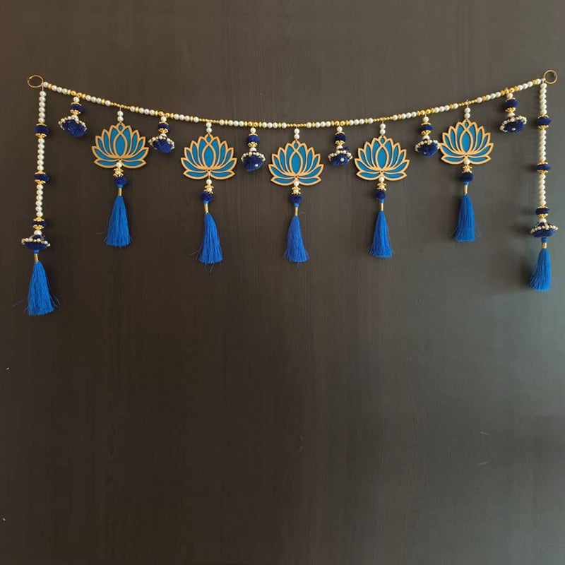 MYGIFTYSHOP MyGiftyShop Handmade Door Hanging Blue Lotus Style Bandarwal Toran TL11 Diwali New Year Inauguration Wedding Festival Home Decor Pooja 40 Inch X 8 Inch - Image 1