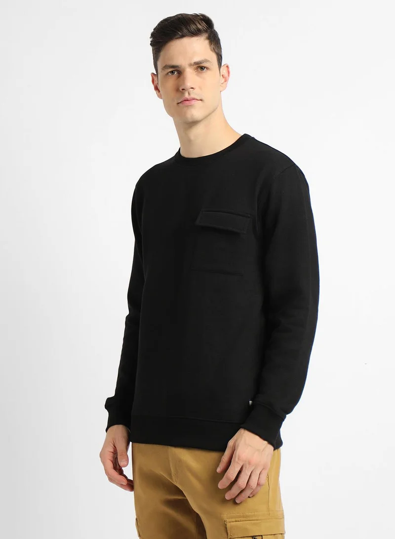 Dennis Lingo Men's Black Poly Cotton Solid Regular Fit Sweatshirt