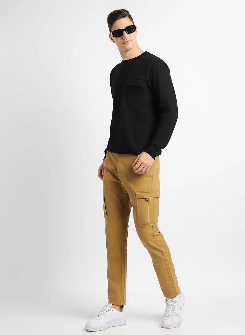 Dennis Lingo Men's Black Poly Cotton Solid Regular Fit Sweatshirt