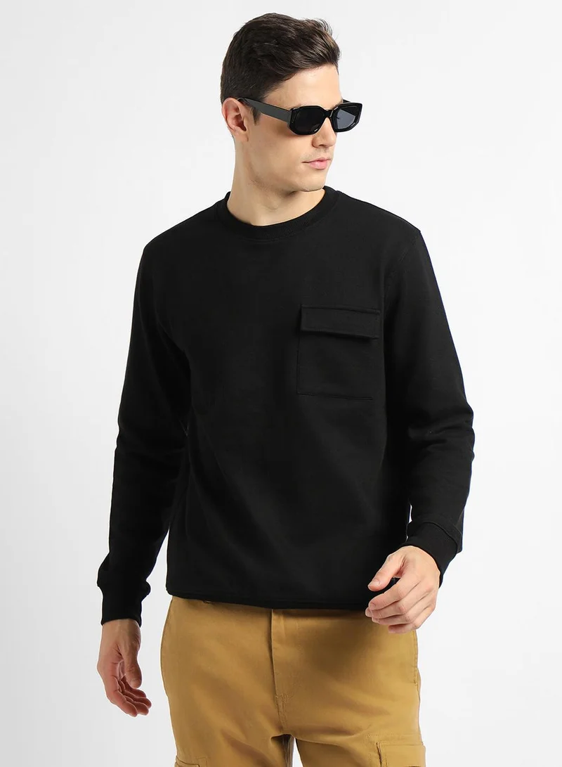 Dennis Lingo Men's Black Poly Cotton Solid Regular Fit Sweatshirt