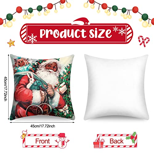 Oudain 6 Pcs Christmas Santa Claus Girl Throw Pillow Cover African American Santa Cushion Decoration 18 x 18 Inch Geometric Flower Linen Pillowcase Holiday Decoration for Sofa Couch Bed Santa Style - Image 3