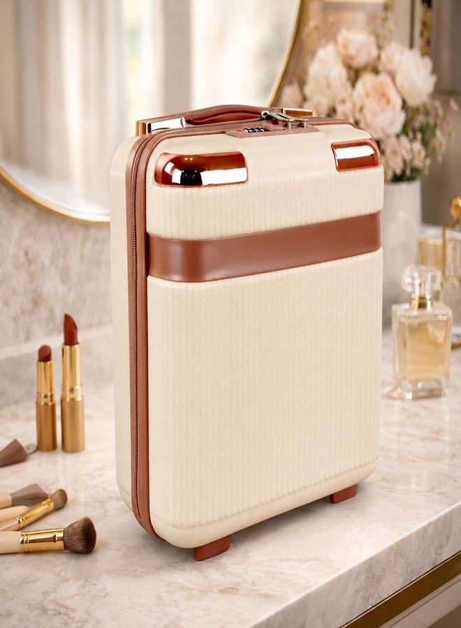 proxin Cosmetic Bag Case Travel Hand Luggage Small Portable Carrying Suitcase Makeup Case for Women Organizer Box Vanity Mini Suitcase (Off White) - Image 5