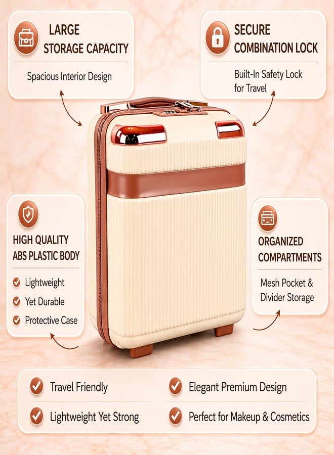 proxin Cosmetic Bag Case Travel Hand Luggage Small Portable Carrying Suitcase Makeup Case for Women Organizer Box Vanity Mini Suitcase (Off White) - Image 4