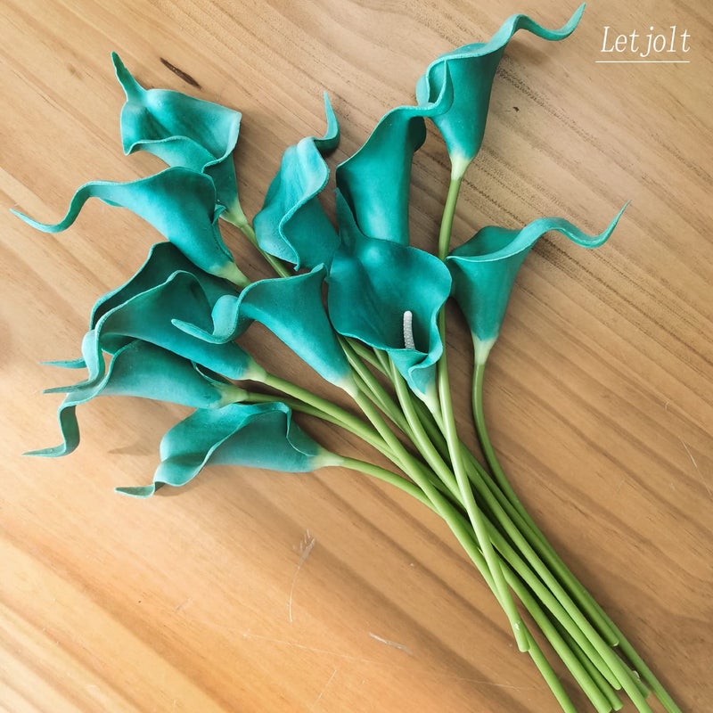 Letjolt Artificial Calla Lily Teal Flowers for Wedding Bouquet Flower 12Pcs Home Decoration Faux Calla Lilies Flower, Teal Blue - Image 2