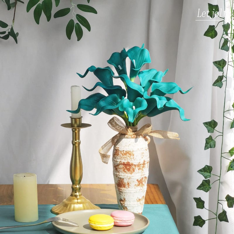 Letjolt Artificial Calla Lily Teal Flowers for Wedding Bouquet Flower 12Pcs Home Decoration Faux Calla Lilies Flower, Teal Blue - Image 4