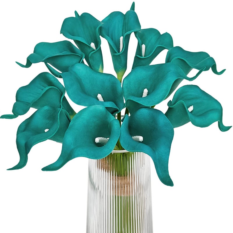 Letjolt Artificial Calla Lily Teal Flowers for Wedding Bouquet Flower 12Pcs Home Decoration Faux Calla Lilies Flower, Teal Blue - Image 1