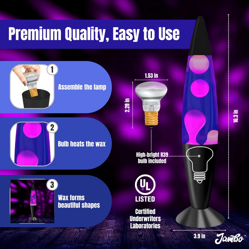 JAMBO 16" Beautiful Lamp- Purple with White/Pink Wax, Relaxing Liquid Lamp for Living Room Office Bedroom Adults Teens Kids, Magma Light, Night Light Nightlight, Home Decor - Image 4