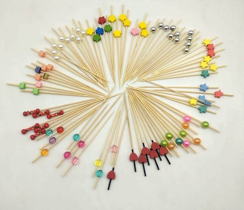 Adaamya 300 Pcs Cocktail Picks Cocktail Sticks Toothpicks Fruit Garnish Sticks Bamboo Toothpicks Party Supplies Mix Colors 300 - Image 1
