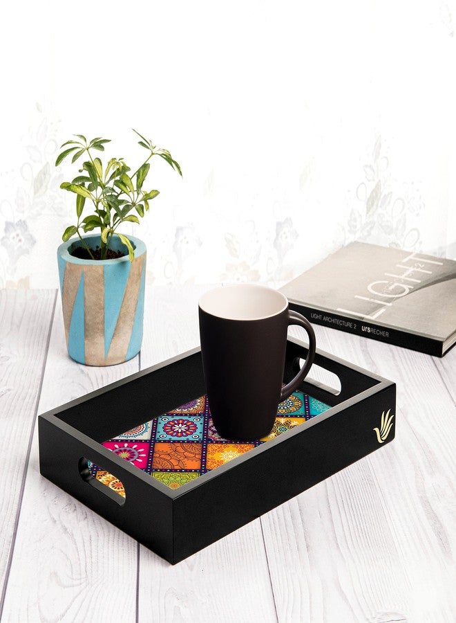 BRAHMA DESIGN Serving Tray | Multi Mandala Design with Black Border | Rectangular 8" x 12" Wooden Tray for Serving | Tray for Decoration with Cut-Out Handles - Image 4
