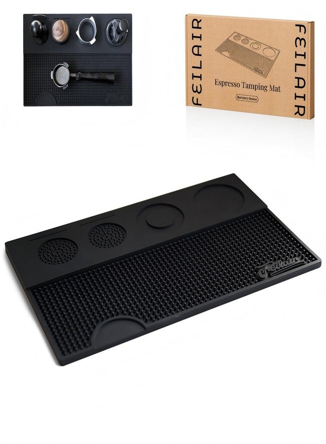 Feilair Espresso Tamping Mat, Silicone Coffee Bar Mats for Countertop,Espresso Tamping Station, Non-slip Dish Drying Mat,Espresso Machine Accessories,Espresso Organizer (Black，15.7"x9.8"x0.4") - Image 1
