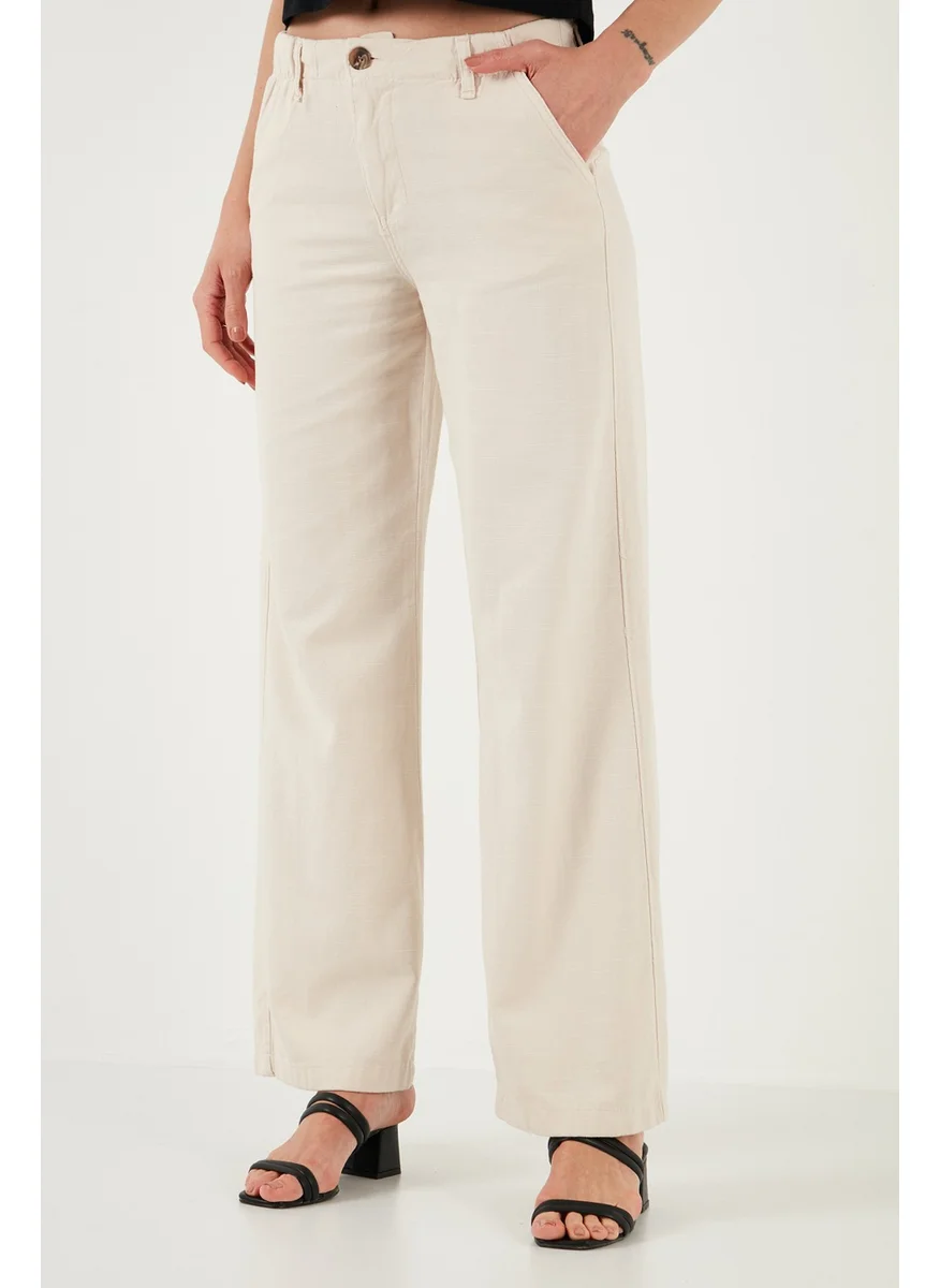 ليلا Cotton Standard Fit High Waist Wide Leg Pants Women's Pants 668yp5193