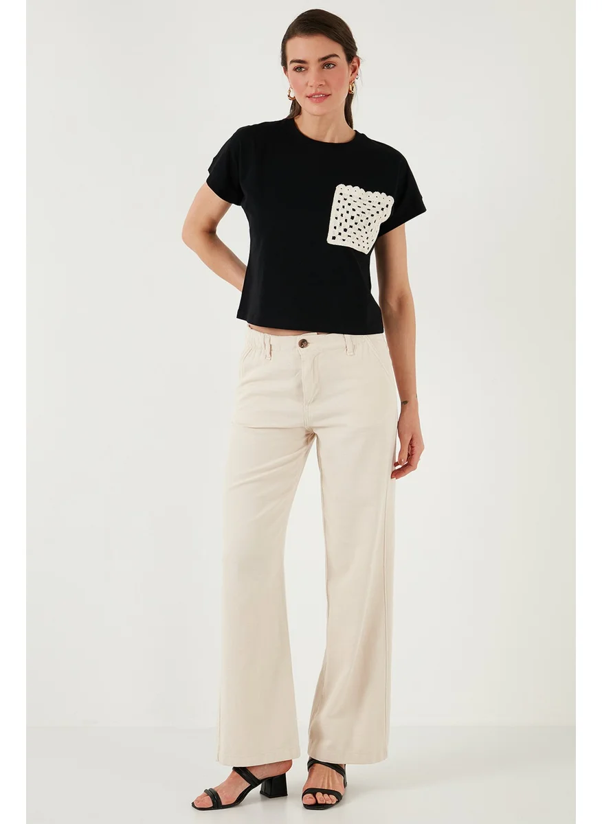 ليلا Cotton Standard Fit High Waist Wide Leg Pants Women's Pants 668yp5193