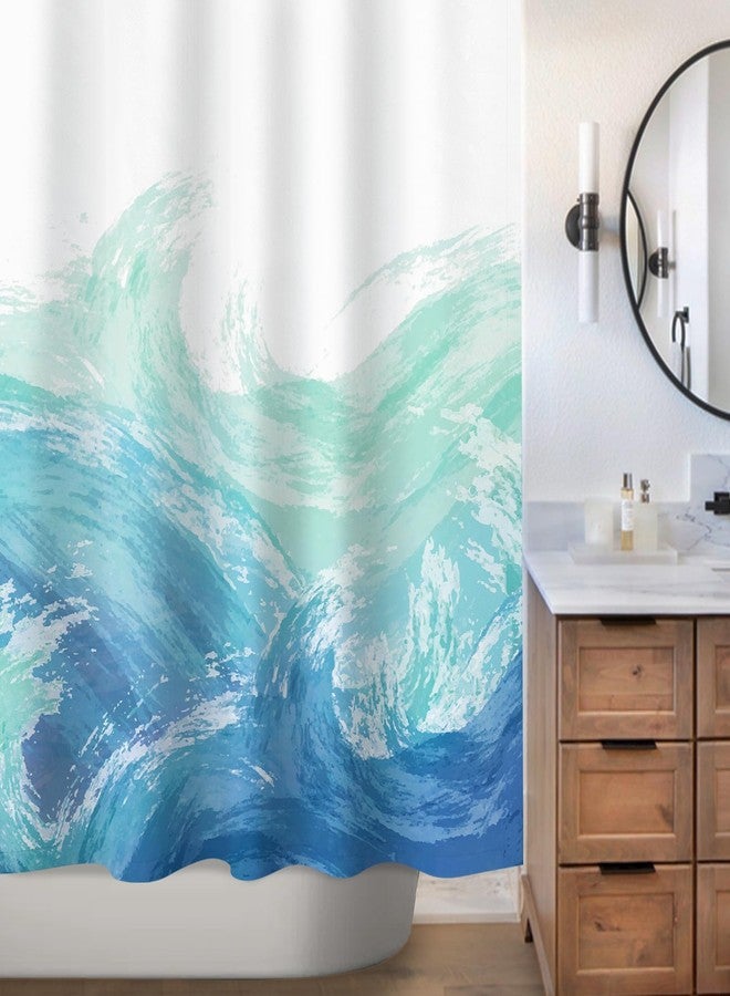 Sunlit Wave Shower Curtain, Ombre Blue and Green Ocean Theme Shower Curtain for Bathroom Modern Decor Waterproof Tapestry, 71x71 Inch - Image 5
