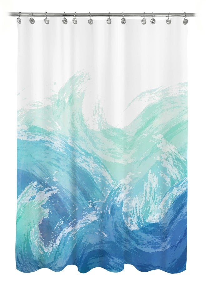 Sunlit Wave Shower Curtain, Ombre Blue and Green Ocean Theme Shower Curtain for Bathroom Modern Decor Waterproof Tapestry, 71x71 Inch - Image 1