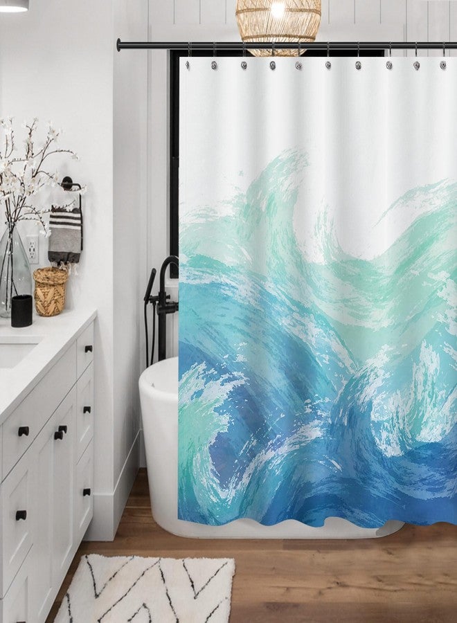 Sunlit Wave Shower Curtain, Ombre Blue and Green Ocean Theme Shower Curtain for Bathroom Modern Decor Waterproof Tapestry, 71x71 Inch - Image 2