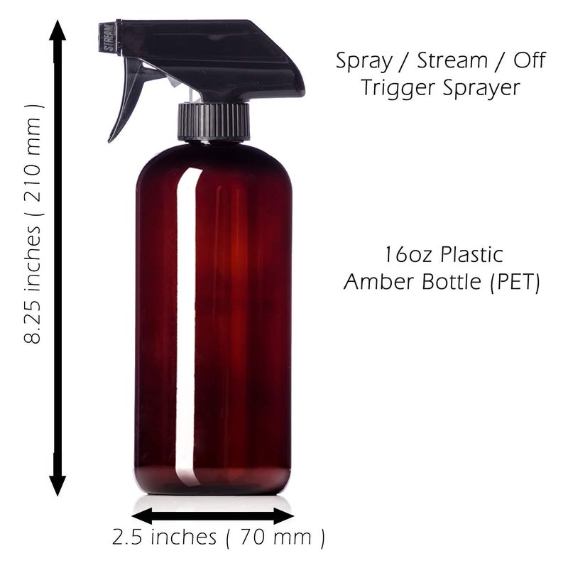 Aromine 16Oz Amber Plastic Bottles With Black Trigger Sprayers  Bpa Free Pet Plastic (2 Pack) - Image 2