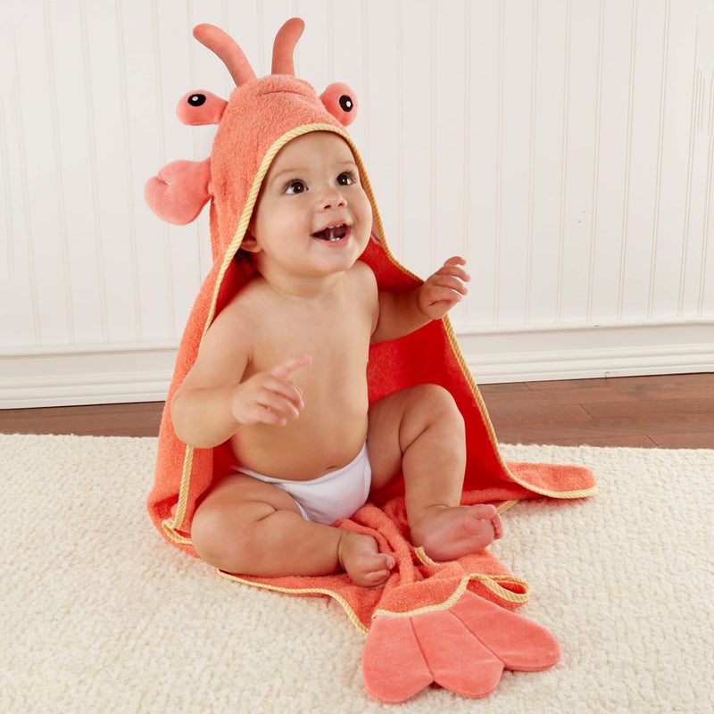 Baby Aspen Baby Boys Lobster Laughs (Updated Gift Packaging) Hooded Towel, Orange, 1 Count US - Image 1