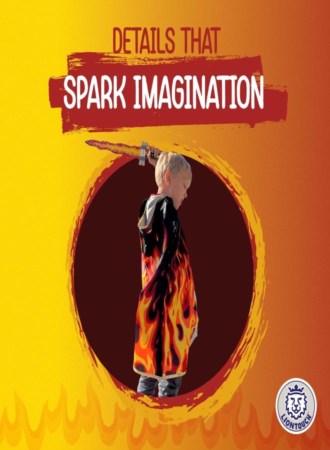 Liontouch - Fantasy Fire Flame Cape | Age 3-8 Years - One Size Fits All | Medieval Pretend Play Cloak for Boys & Girls | Ideal for Kid’s Roaring Fire Dress Up, Fancy Dresses & Royal Costumes - Image 4