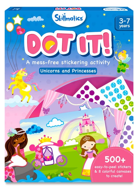 Dot It Unicorns & Princesses, No Mess Sticker Art for Kids, Craft Kits, DIY Activity, Travel Toys, Fine Motor Skills, Gifts for Boys & Girls Ages 3, 4, 5, 6, 7