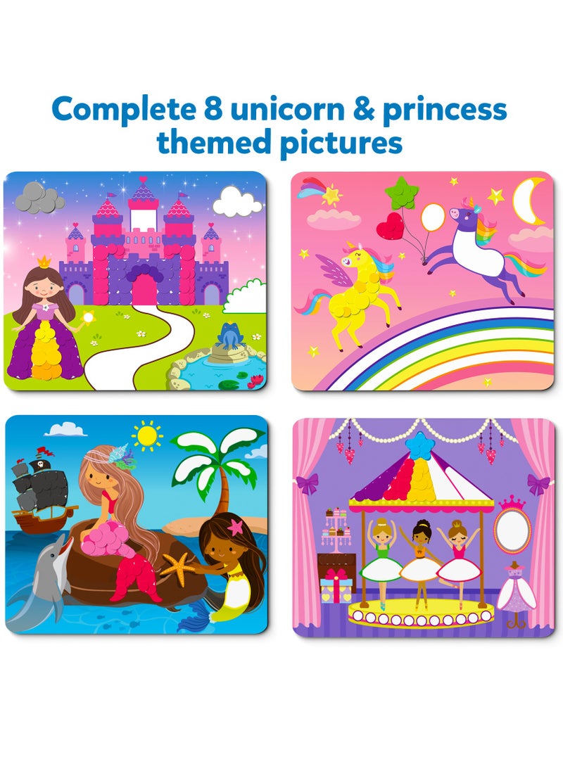 سكيلماتيكس ملصقات Dot It Unicorns & Princesses، فن الملصقات بدون فوضى للأطفال، مجموعات الحرف اليدوية، أنشطة DIY، ألعاب السفر، المهارات الحركية الدقيقة، هدايا للأولاد والبنات من سن 3 و4 و5 و6 و7 سنوات  - Image 4