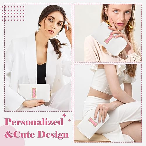 ChaoGreat Personalized Makeup Bag Initial A-Z Preppy Patch Bag,Small PU Leather Travel Cosmetic Bag Pouch with Zipper,White Cute Toiletry Bag,Gift Ideal for Teen Girls Women Birthday Friend Mom,Letter I - Image 4