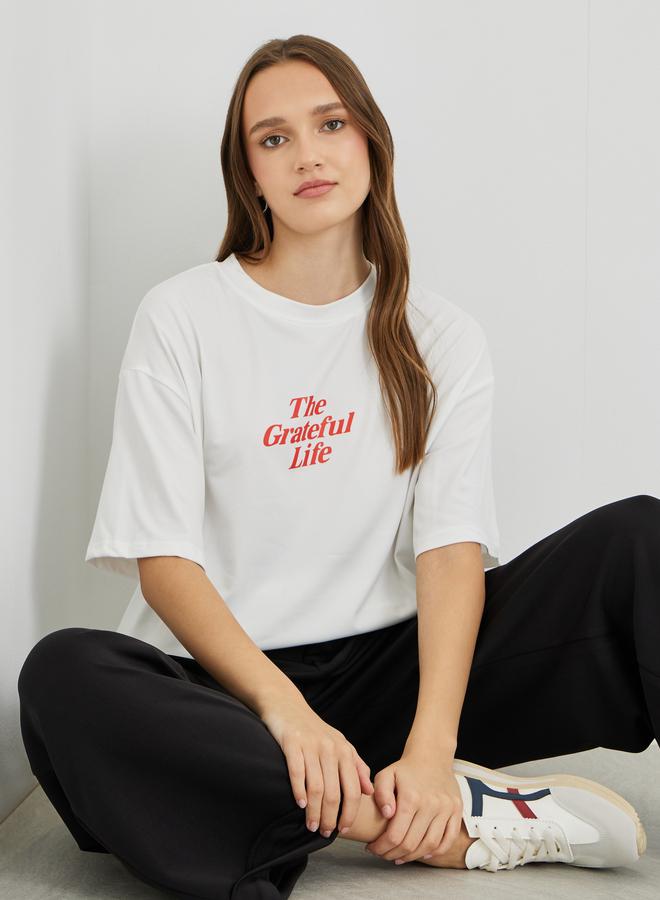 Take Two Slogan Print Oversized T-Shirt - Image 1