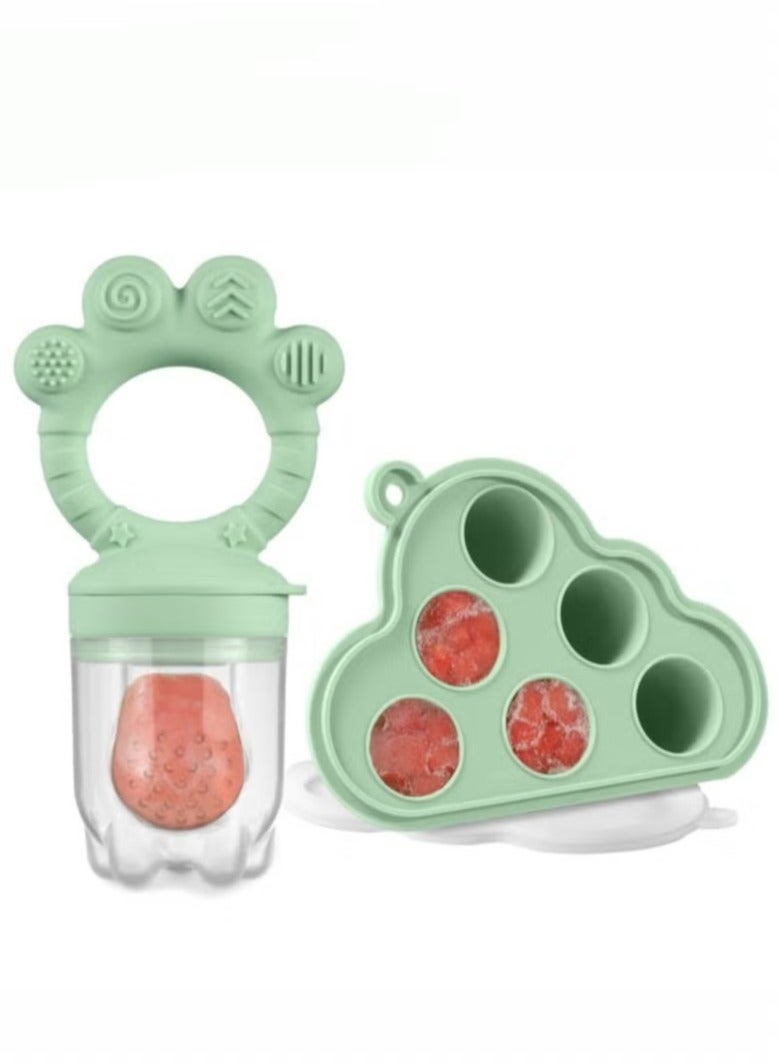 Baby Fruit Food Feeder & Mini Freezer Nibble Tray Combo, BPA Free Silicone Feeder for Safe Infant Self Feeding, 4 Month+ ,Green  - Image 1
