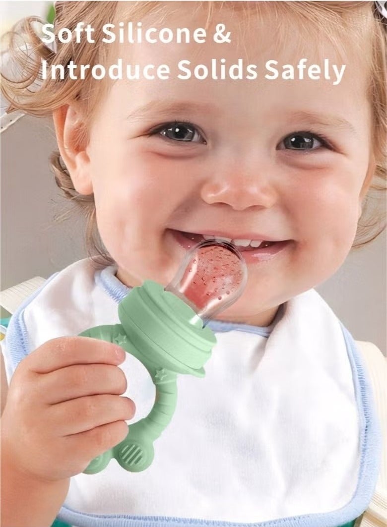 Baby Fruit Food Feeder & Mini Freezer Nibble Tray Combo, BPA Free Silicone Feeder for Safe Infant Self Feeding, 4 Month+ ,Green  - Image 2