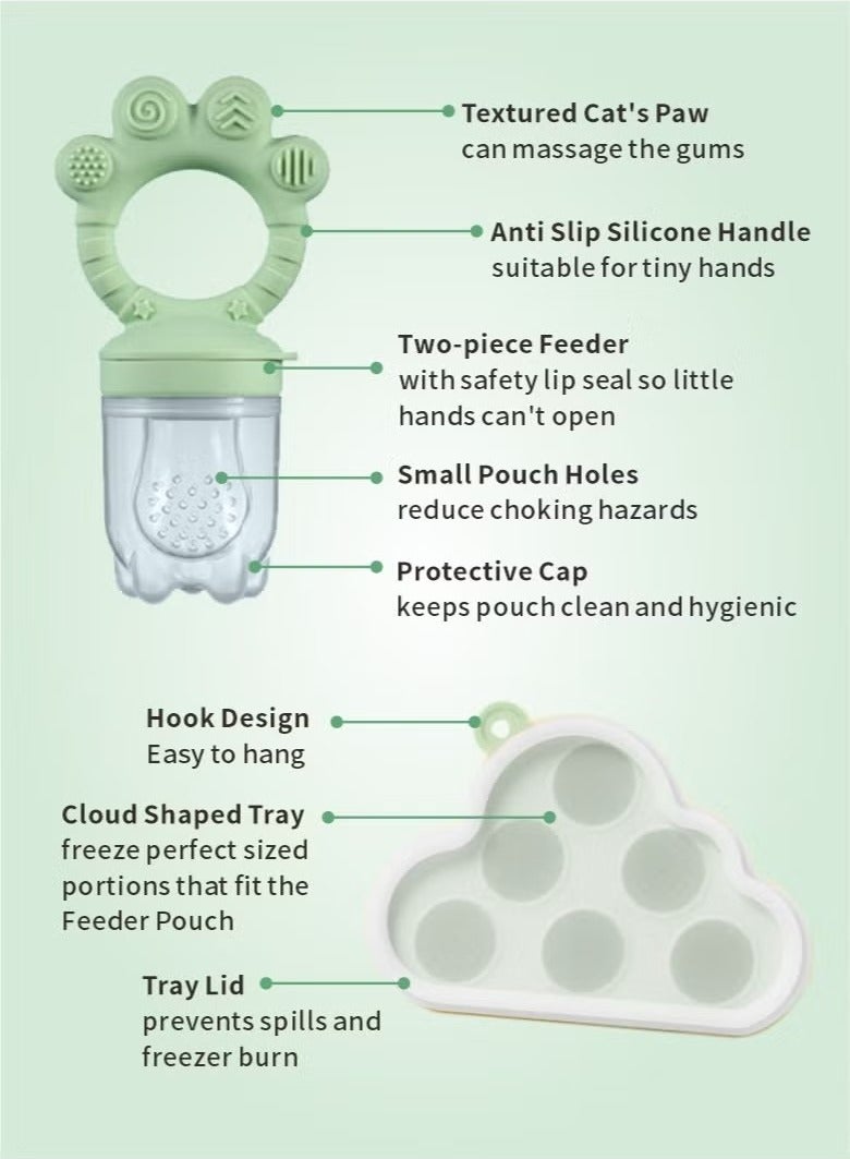 Baby Fruit Food Feeder & Mini Freezer Nibble Tray Combo, BPA Free Silicone Feeder for Safe Infant Self Feeding, 4 Month+ ,Green  - Image 4