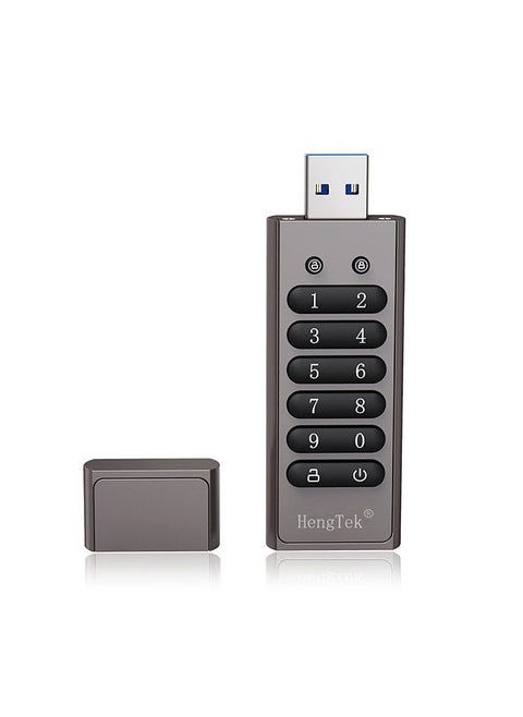 64GB 256-bit Encrypted USB Drive Password Secure Flash Drive USB3.0 U Disk Support Reset/Wipe/Auto Lock Function, Grey