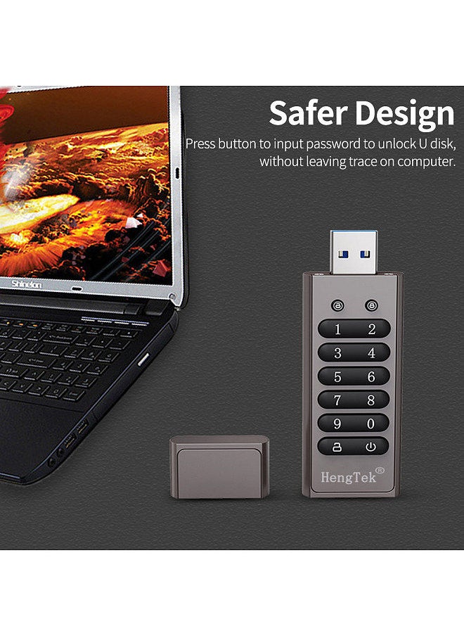 64GB 256-bit Encrypted USB Drive Password Secure Flash Drive USB3.0 U Disk Support Reset/Wipe/Auto Lock Function, Grey