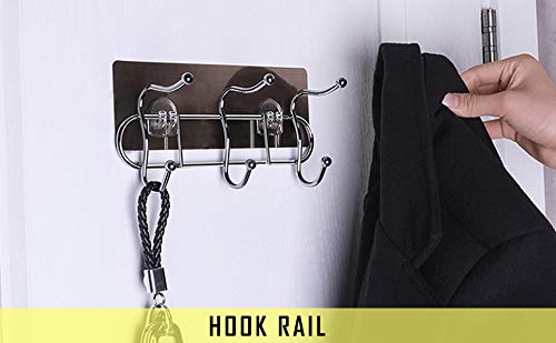 ZIVIK Stainless Steel Wall Hooks Upgraded Design Double Hook Utility for Towel Bathrobe Coats Bathroom Kitchen Waterproof and Oil Proof Nail Free Heavy Duty Wall Hook 3 Hook Silver 20 X 10 X 7 Cm - Image 5
