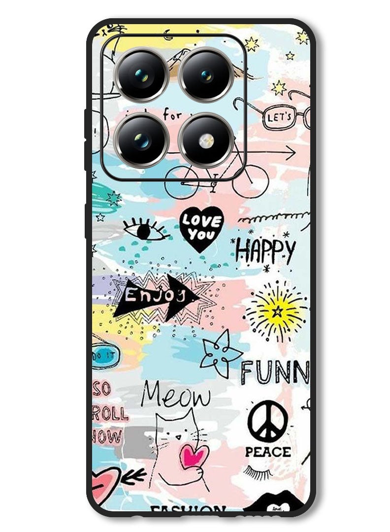Theodor Case Compatible with Xiaomi 14T Protection Shockproof Bumper Cover Doodle Art - Image 1