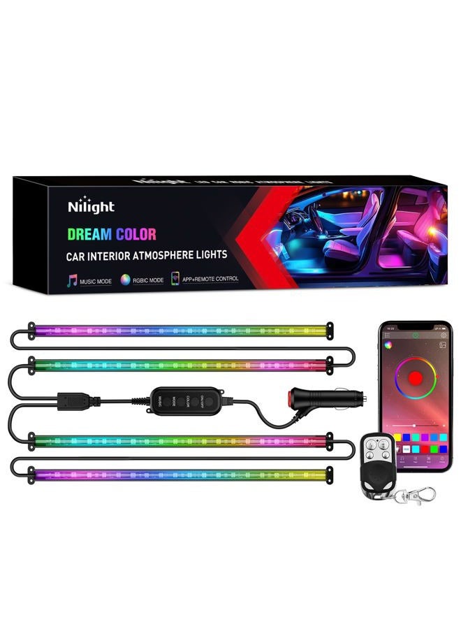 Nilight 4PCS Interior Car Strip Lights Cigarette Lighter Dream Color RGB-IC 12V DC with App Remote Control Multicolor Under Car Dash Lighting 2 Lines Design Music Sync Mode for Cars Truck ATV UTV - Image 1