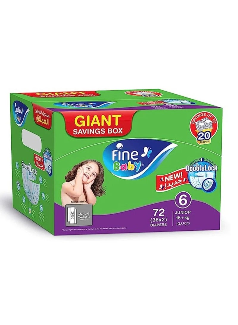 Fine Baby Size 6, Extra Large, 16+ kg, Giant Saver Box, 72 Diapers